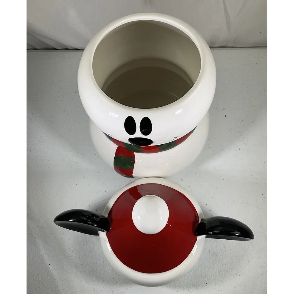 Disney Mickey Mouse Snowman With Scarf Holiday Christmas Cookie Jar Canister
